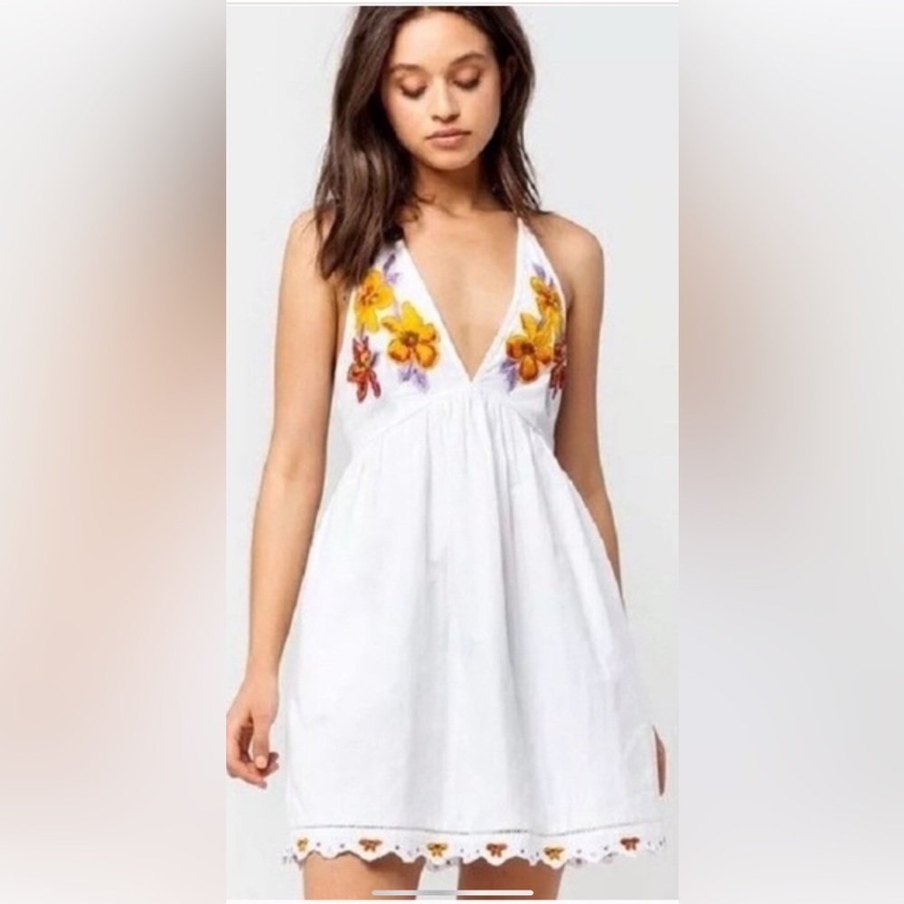 Free People Love and Flowers Embroidered Classic Coastal Summer Halter Dress XS